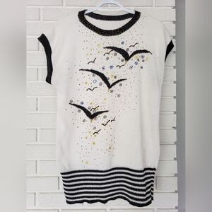 80s knitted short sleeve top with birds